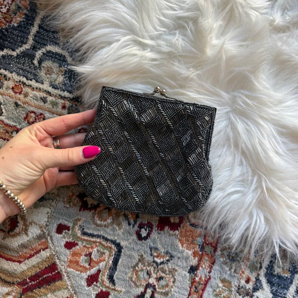 Vintage Grey/Black Mermaid Seashell Beaded Clutch Evening Bag